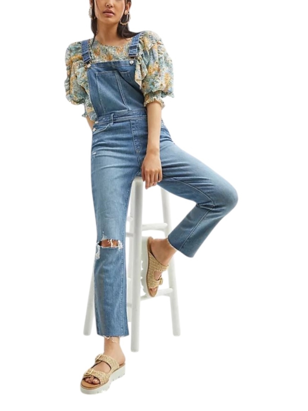 PAIGE High-Rise Sienna Overalls Raw Hem/Allegra Distressed